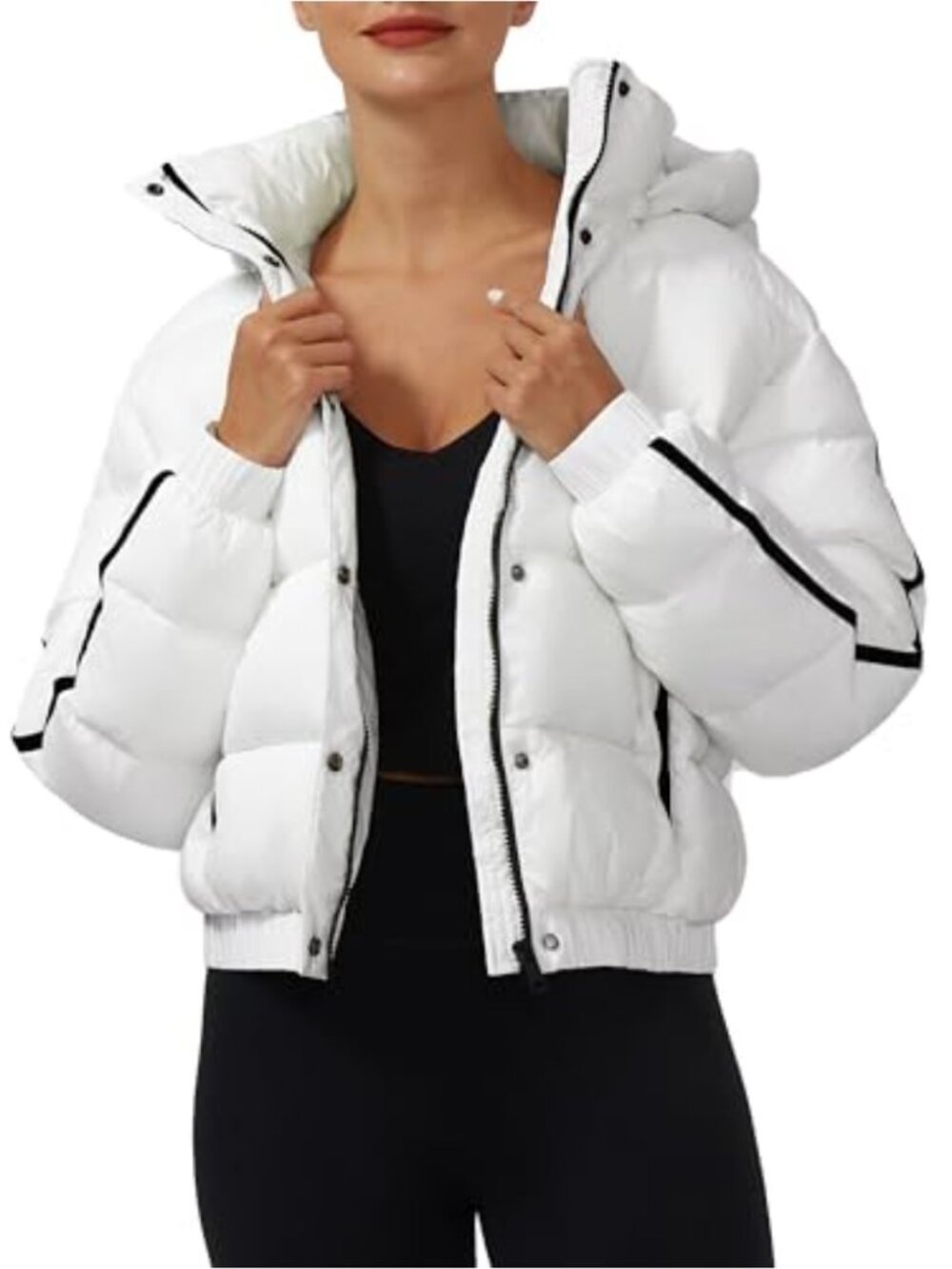 Cropped Puffer Jacket Down Alternative Quilted Hooded Winter Coat